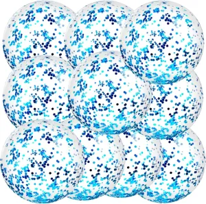 Civaner 10 Pieces Inflatable Beach Balls 16 Inch Glitter Summer Swimming Pool Balls Wedding Outdoor Decor Ornaments Floatable Confetti Decoration for Beach Xmas Party Favor(Blue,Glitter)