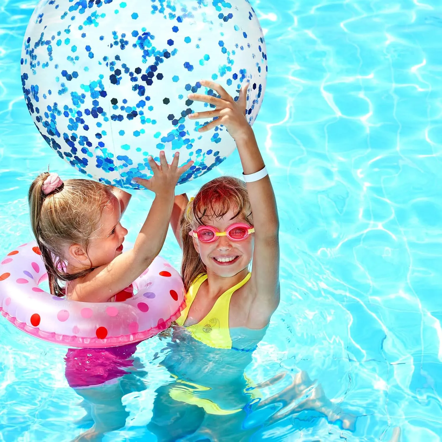 Civaner 10 Pieces Inflatable Beach Balls 16 Inch Glitter Summer Swimming Pool Balls Wedding Outdoor Decor Ornaments Floatable Confetti Decoration for Beach Xmas Party Favor(Blue,Glitter)