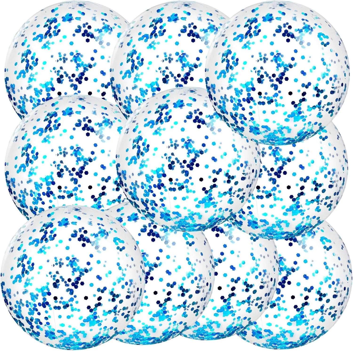 Civaner 10 Pieces Inflatable Beach Balls 16 Inch Glitter Summer Swimming Pool Balls Wedding Outdoor Decor Ornaments Floatable Confetti Decoration for Beach Xmas Party Favor(Blue,Glitter)