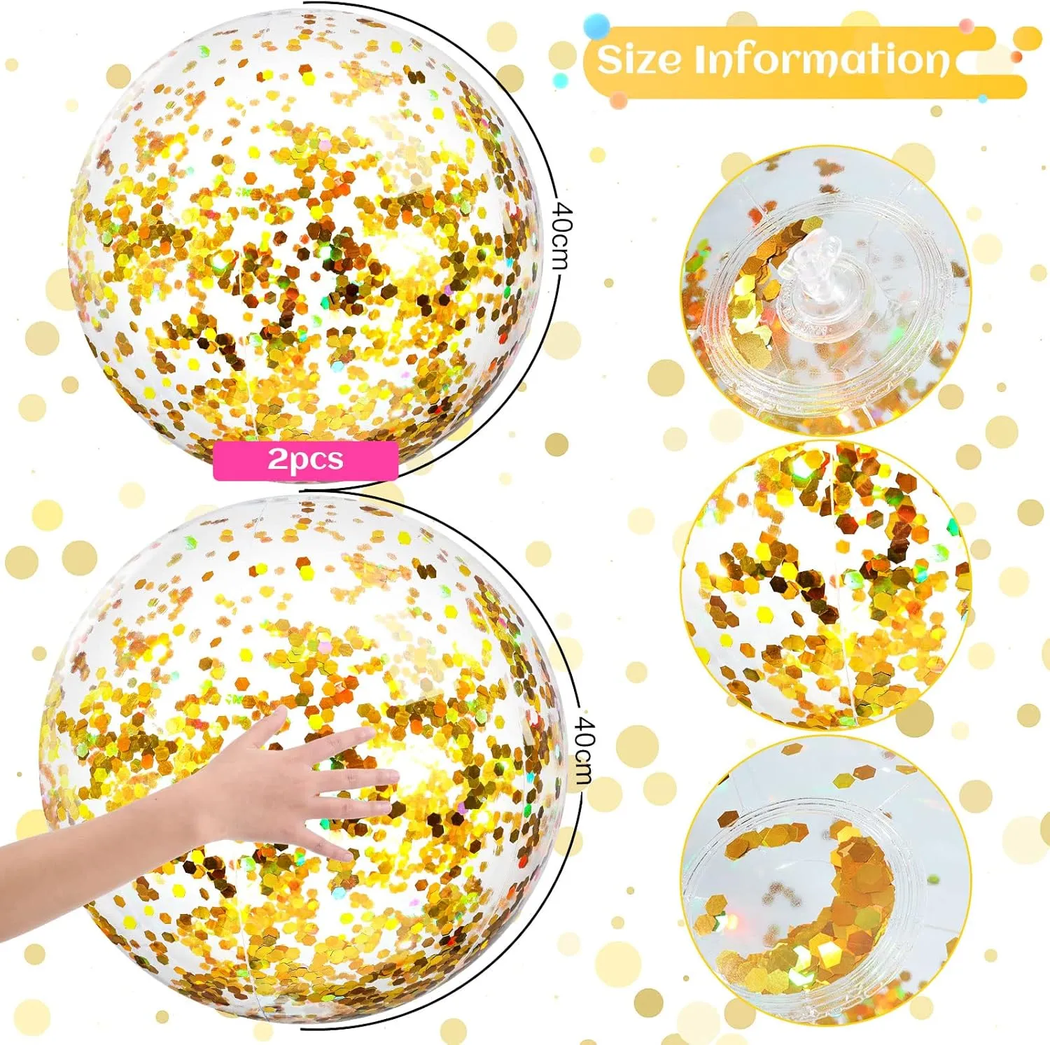 Civaner 10 Pieces Inflatable Beach Balls 16 Inch Glitter Summer Swimming Pool Balls Wedding Outdoor Decor Ornaments Floatable Confetti Decoration for Beach Xmas Party Favor(Gold,Sequins)