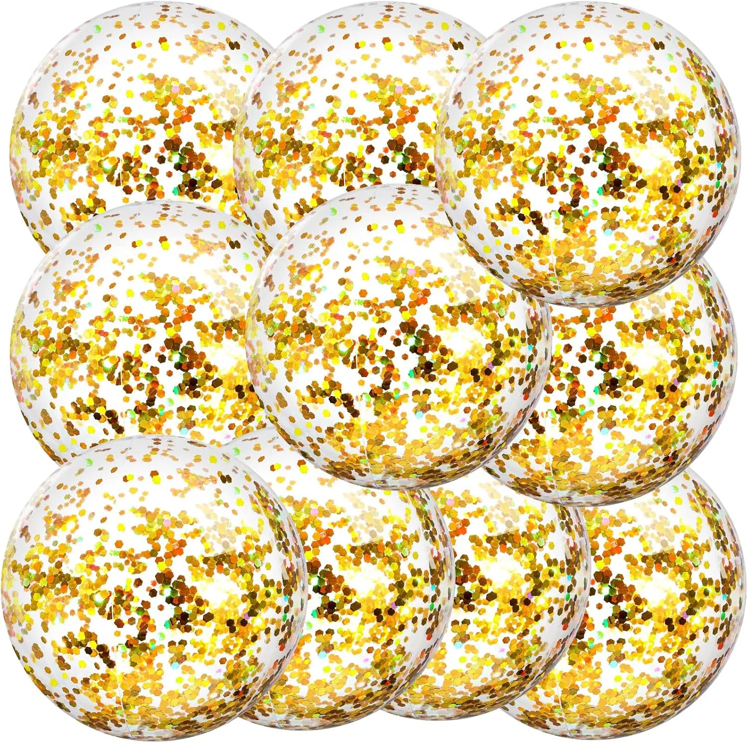 Civaner 10 Pieces Inflatable Beach Balls 16 Inch Glitter Summer Swimming Pool Balls Wedding Outdoor Decor Ornaments Floatable Confetti Decoration for Beach Xmas Party Favor(Gold,Sequins)