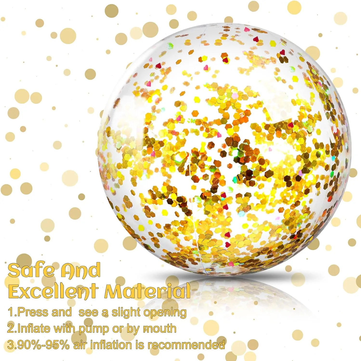 Civaner 10 Pieces Inflatable Beach Balls 16 Inch Glitter Summer Swimming Pool Balls Wedding Outdoor Decor Ornaments Floatable Confetti Decoration for Beach Xmas Party Favor(Gold,Sequins)