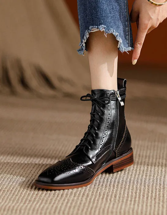 [Clearance]Vintage British Style Lace Up Brogue Oxford Boots 40