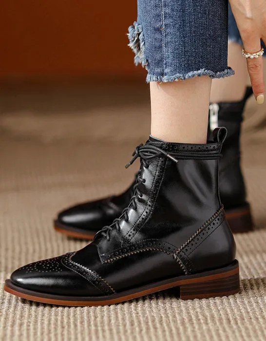 [Clearance]Vintage British Style Lace Up Brogue Oxford Boots 40