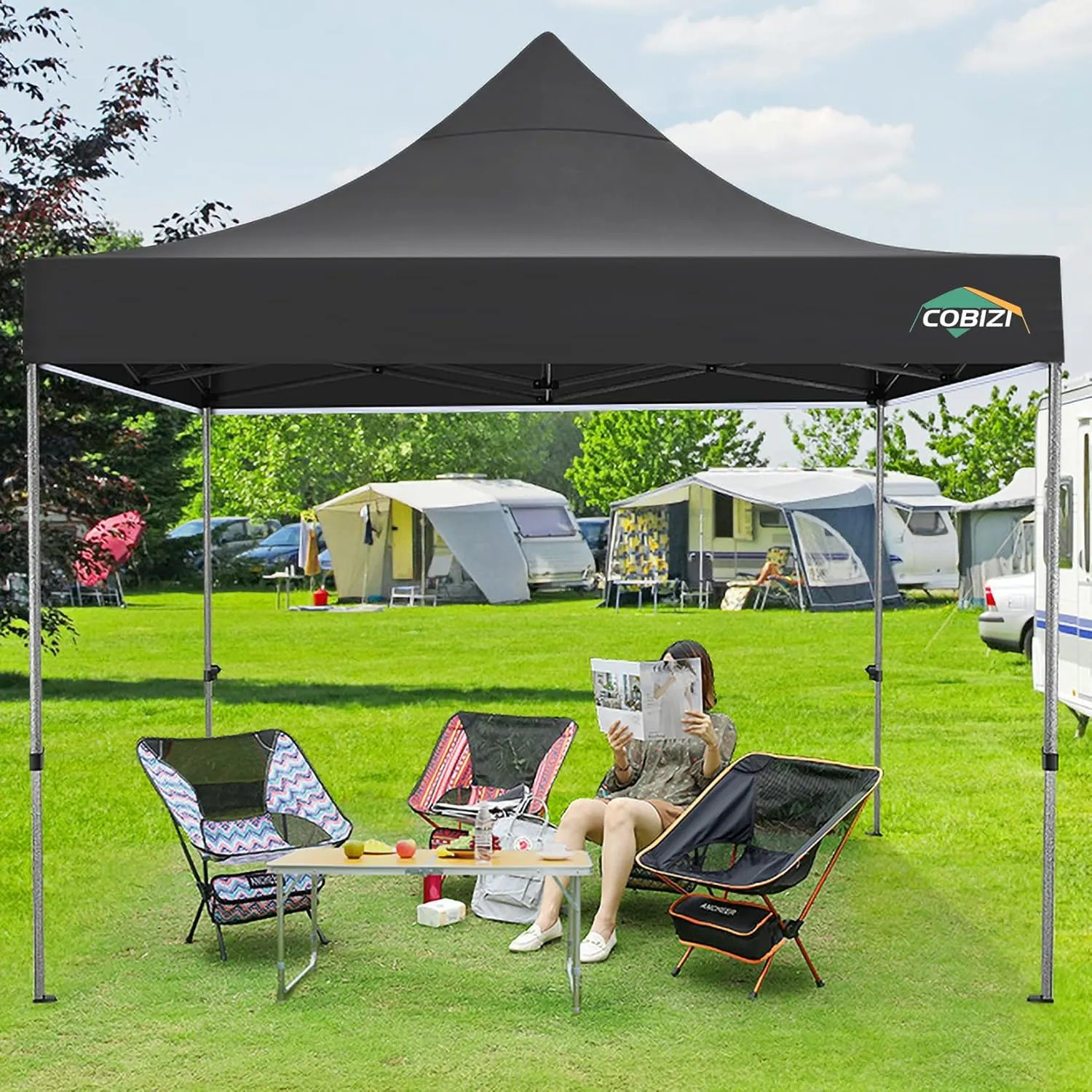 COBIZI 10x10 Pop Up Canopy Without Sidewall,Heavy Duty Canopy UPF 50  All Season Wind Waterproof Commercial Outdoor Wedding Party Tents for Parties Canopy Gazebo with Carry Bag(10 x 10 ft Black)