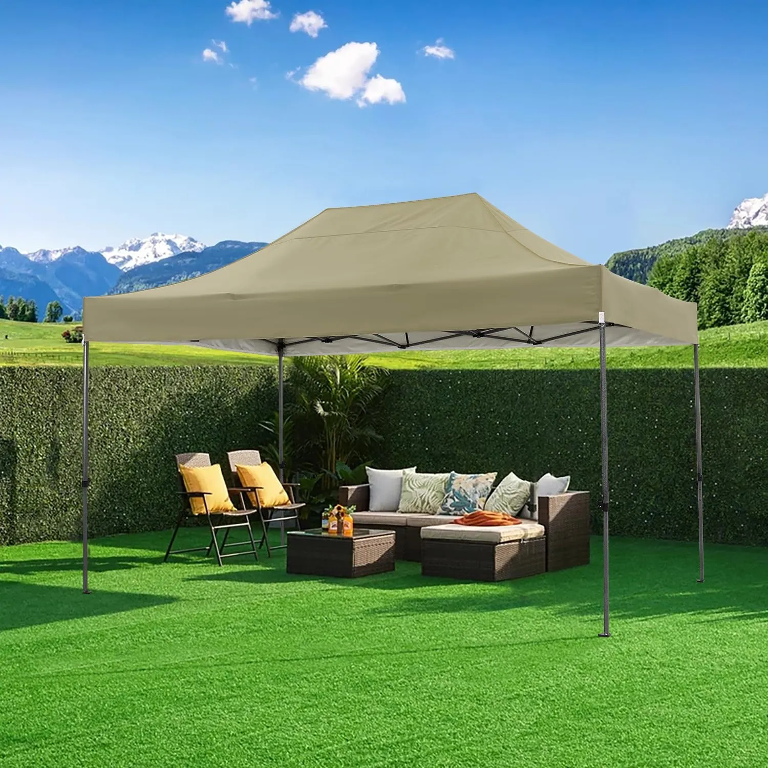 COBIZI 10x15 Pop up Canopy Gazebo 3.0, Easy up Heavy Duty Canopy with 4 Removable Sidewalls, High Stability, All Weather Sunshade 100% Waterproof Outdoor Canopy Tents, Khaki