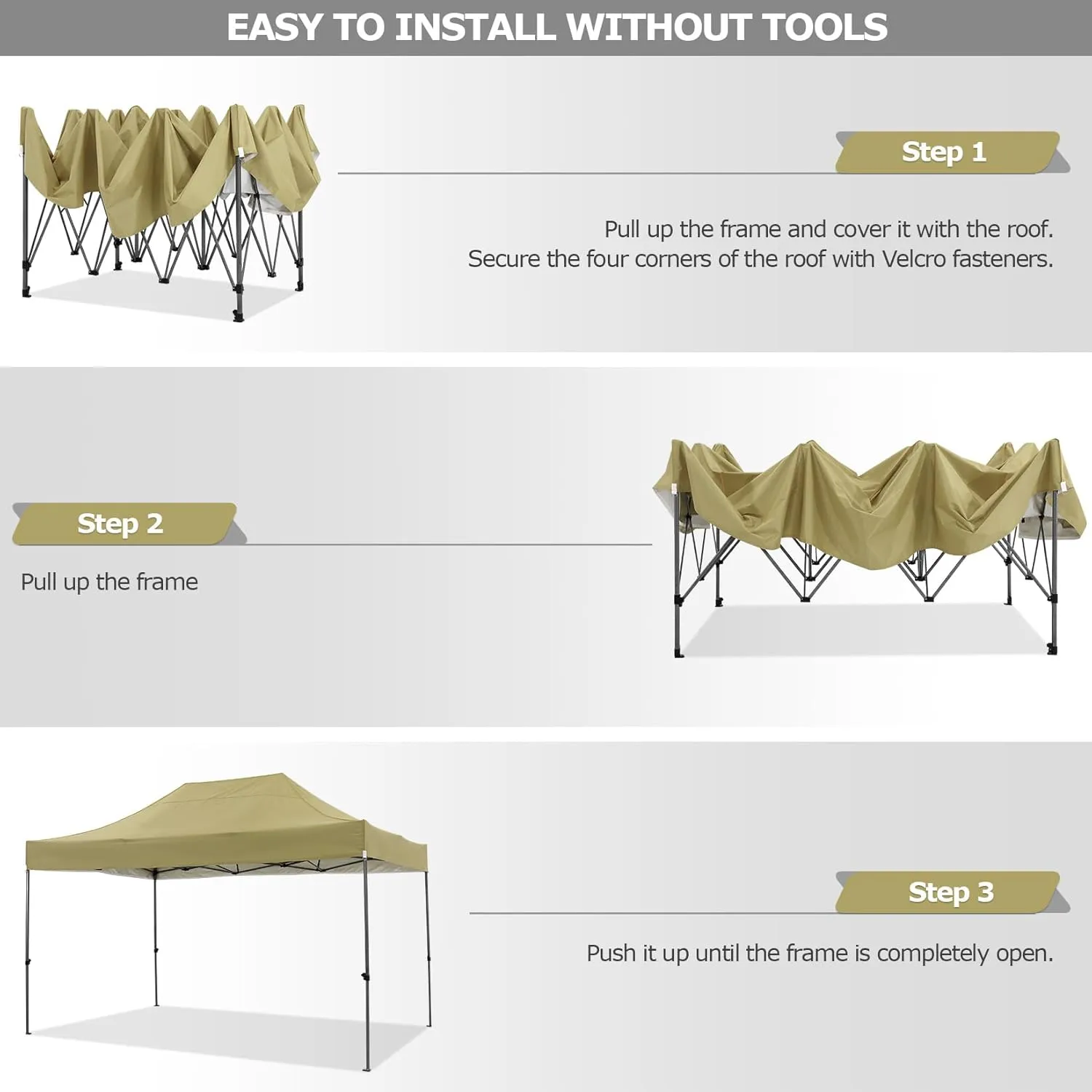COBIZI 10x15 Pop up Canopy Gazebo 3.0, Easy up Heavy Duty Canopy with 4 Removable Sidewalls, High Stability, All Weather Sunshade 100% Waterproof Outdoor Canopy Tents, Khaki