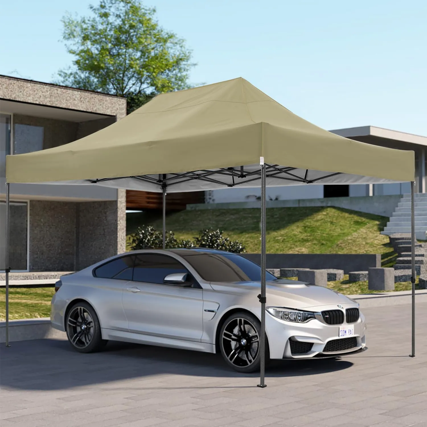 COBIZI 10x15 Pop up Canopy Gazebo 3.0, Easy up Heavy Duty Canopy with 4 Removable Sidewalls, High Stability, All Weather Sunshade 100% Waterproof Outdoor Canopy Tents, Khaki