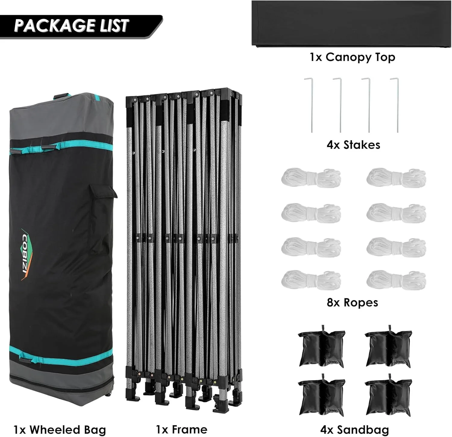 COBIZI 10x30 Pop up Canopy, Heavy Duty Outdoor Party Tents for Parties, Ez up UPF 50  Waterproof Commercial Canopy with Wheeled Bag can fold, Black(Windproof Upgraded)