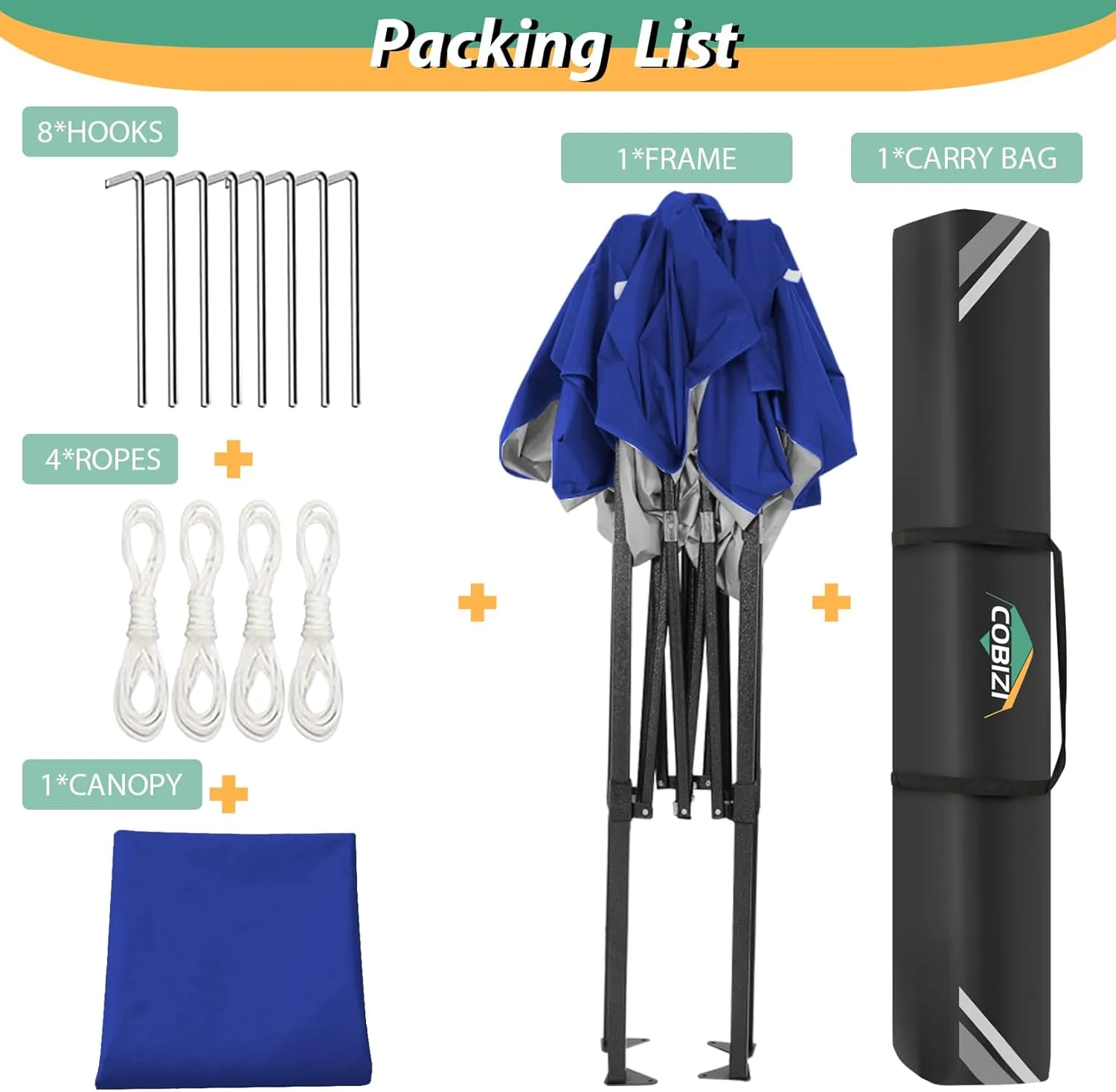 COBIZI 6.6x6.6ft Pop Up Canopy Tent, Heavy Duty Canopy Easy Set up All Weather Waterproof Outdoor Canopy Tent for Parties, Beach, Garden, Camping with 1 Handbag, UPF50 , Deep Blue