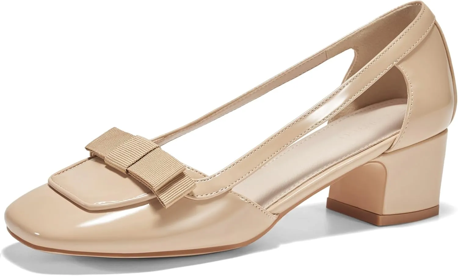 Coutgo Womens Chunky Low Heels Closed Square Toe Dress Shoes Cut Out Office Work Pump Shoes