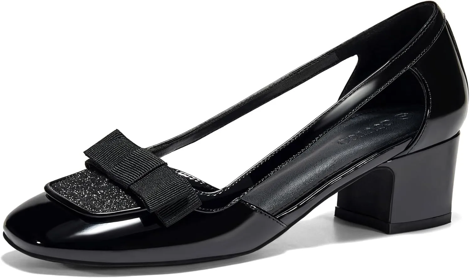 Coutgo Womens Chunky Low Heels Closed Square Toe Dress Shoes Cut Out Office Work Pump Shoes