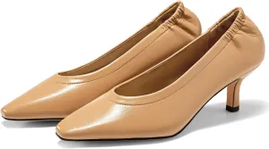 Coutgo Womens Dress Shoes Low Kitten Heels Square Pointed Toe Slip On Crinkled Work Pump Shoes