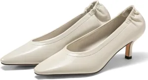 Coutgo Womens Dress Shoes Low Kitten Heels Square Pointed Toe Slip On Crinkled Work Pump Shoes