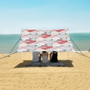 Crane Bird Traditional Beach Canopy Tent Anti-UV & Wind Resistant, Japanese Oriental Scale Camping Sun Shelter Easy Setup Portable,Outdoor Shade Tents with Sandbags,Sand Shovels,Ground Pegs & St