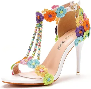 Crystal Queen White Lace Rhinestone Pearls Beaded Women Wedding Stilettos Heels Pump Shoes Party Heels PLX11YLYM