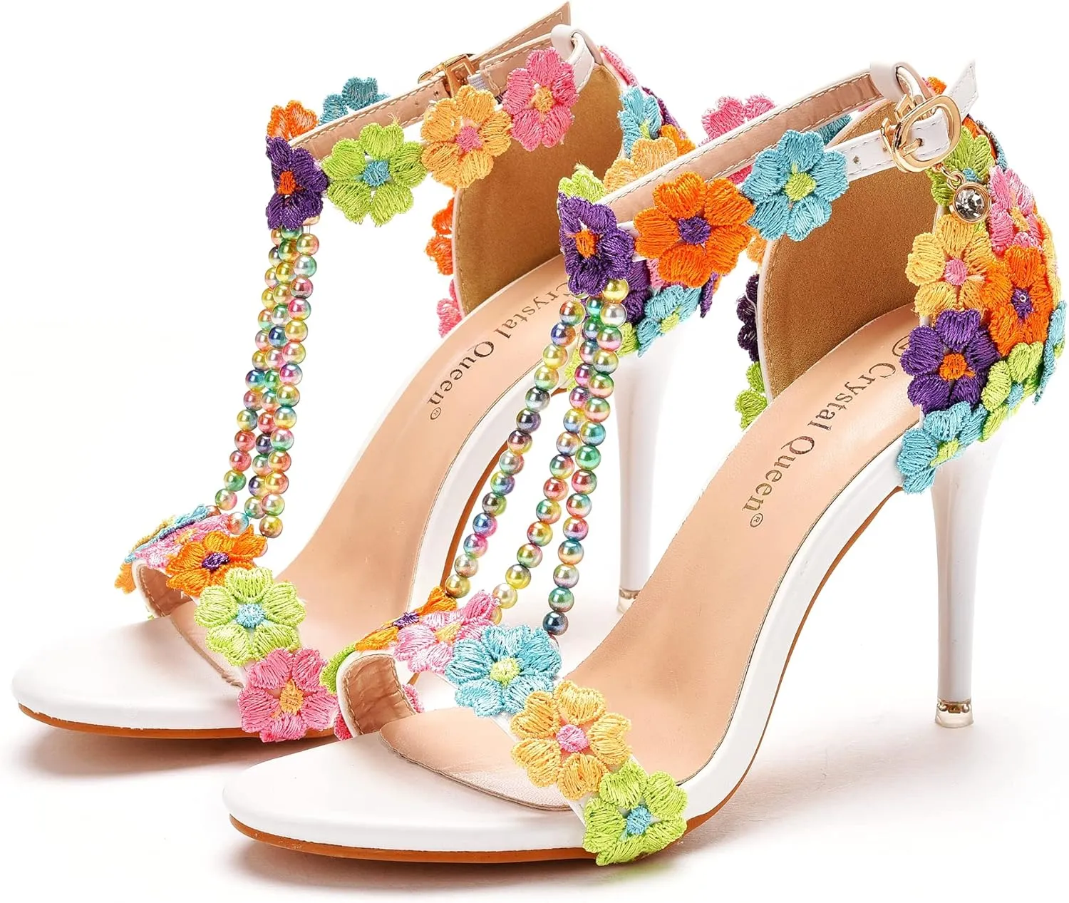 Crystal Queen White Lace Rhinestone Pearls Beaded Women Wedding Stilettos Heels Pump Shoes Party Heels PLX11YLYM