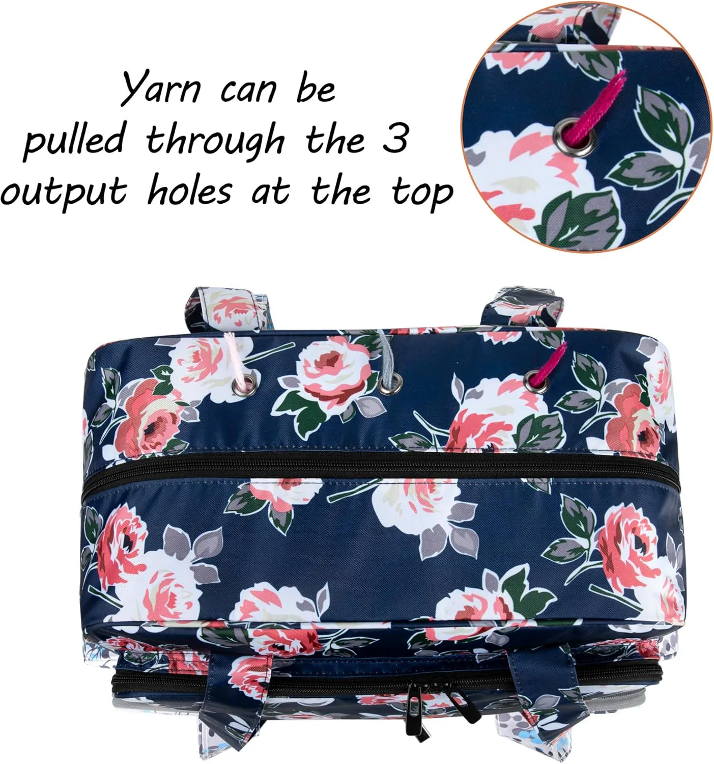 CURMIO Yarn Storage Bag, Knitting Tote Bag For Crochet Hooks, Knitting Project and Accessories, Ideal for Crochet Beginners and Knitting Lovers, Bag Only, Blue Flower