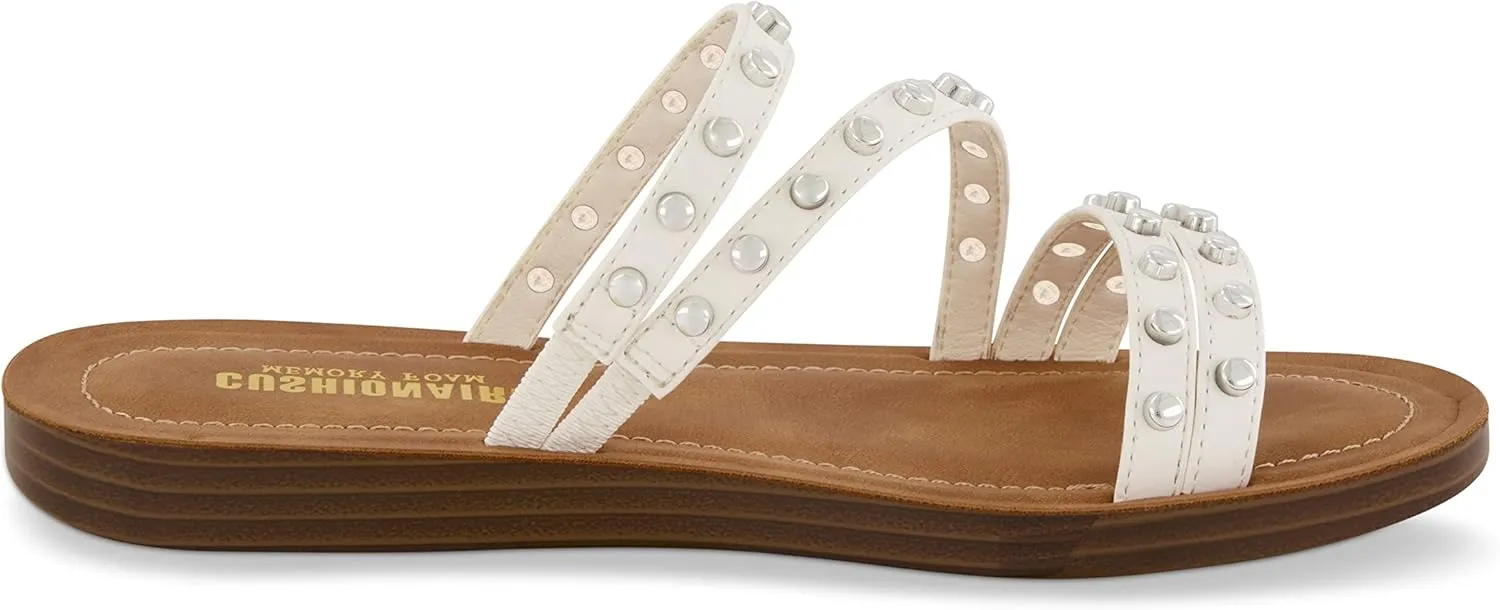 CUSHIONAIRE Women's Andrea strappy stud slide sandal  Memory Foam