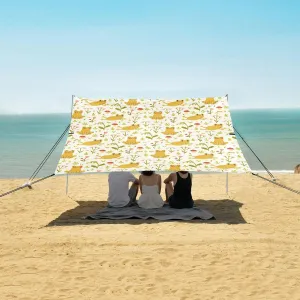 Cute Frogs and Flowers Beach Canopy Tent Anti-UV & Wind Resistant, Camping Sun Shelter Easy Setup Portable,Outdoor Shade Tents with Sandbags,Sand Shovels,Ground Pegs & Stability Poles