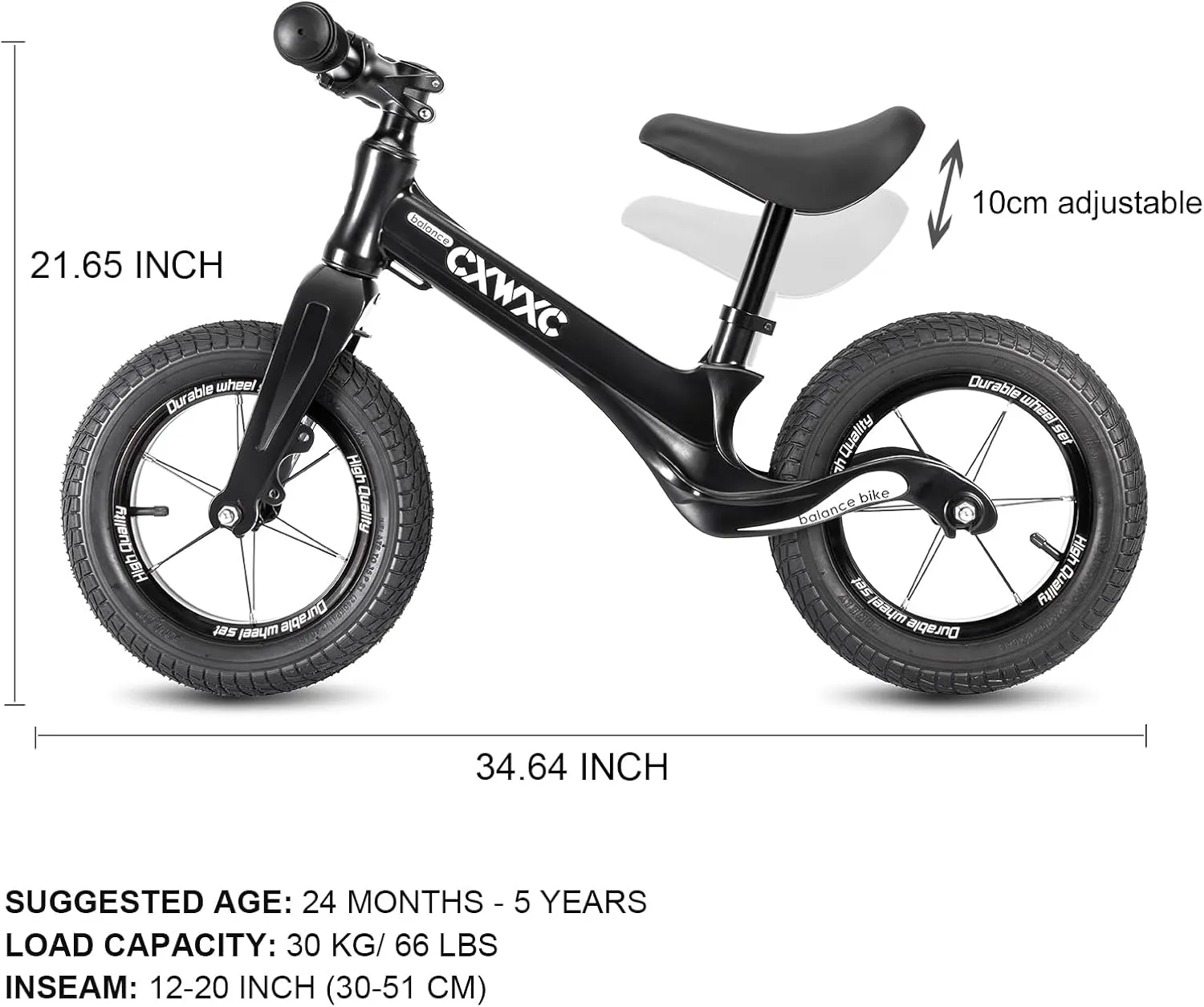 CXWXC 12" Toddler Balance Bike - Ages 24 Months to 5 Years - Kids Push Balance Bike with Footrest, No Pedal Training Bicycle - Birthday Gifts for Girls & Boys