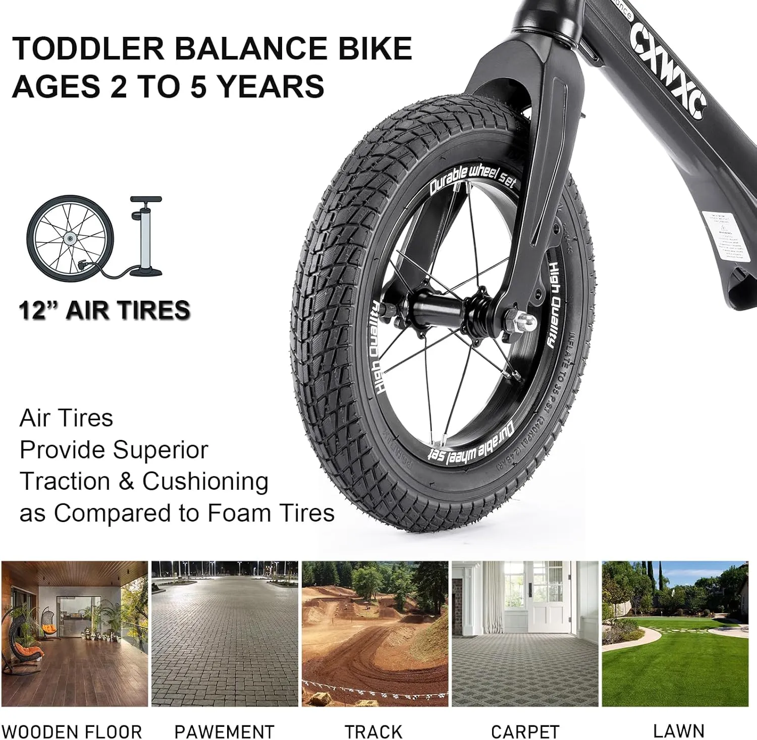 CXWXC 12" Toddler Balance Bike - Ages 24 Months to 5 Years - Kids Push Balance Bike with Footrest, No Pedal Training Bicycle - Birthday Gifts for Girls & Boys