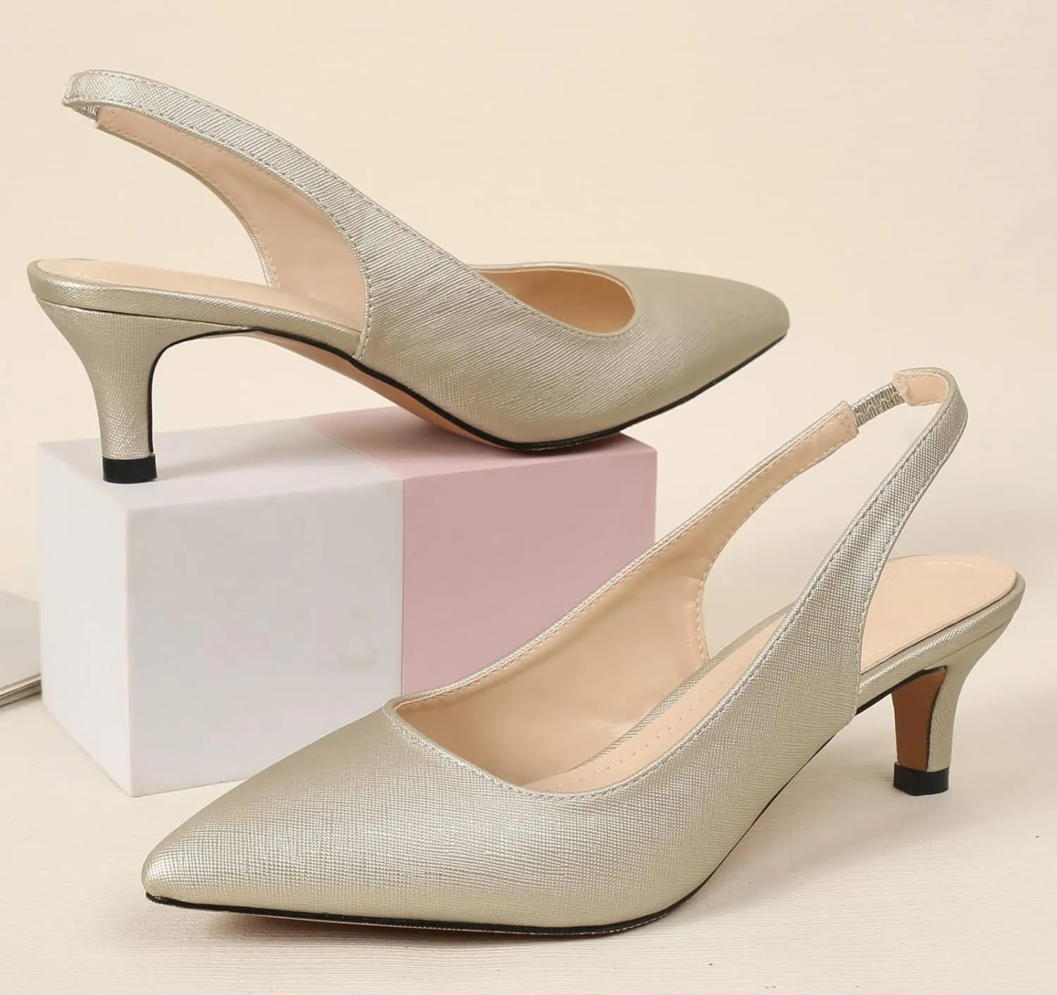 DADAWEN Women's Pointed Toe Slingback Kitten Heel Wedding Party Dress Pump Shoes