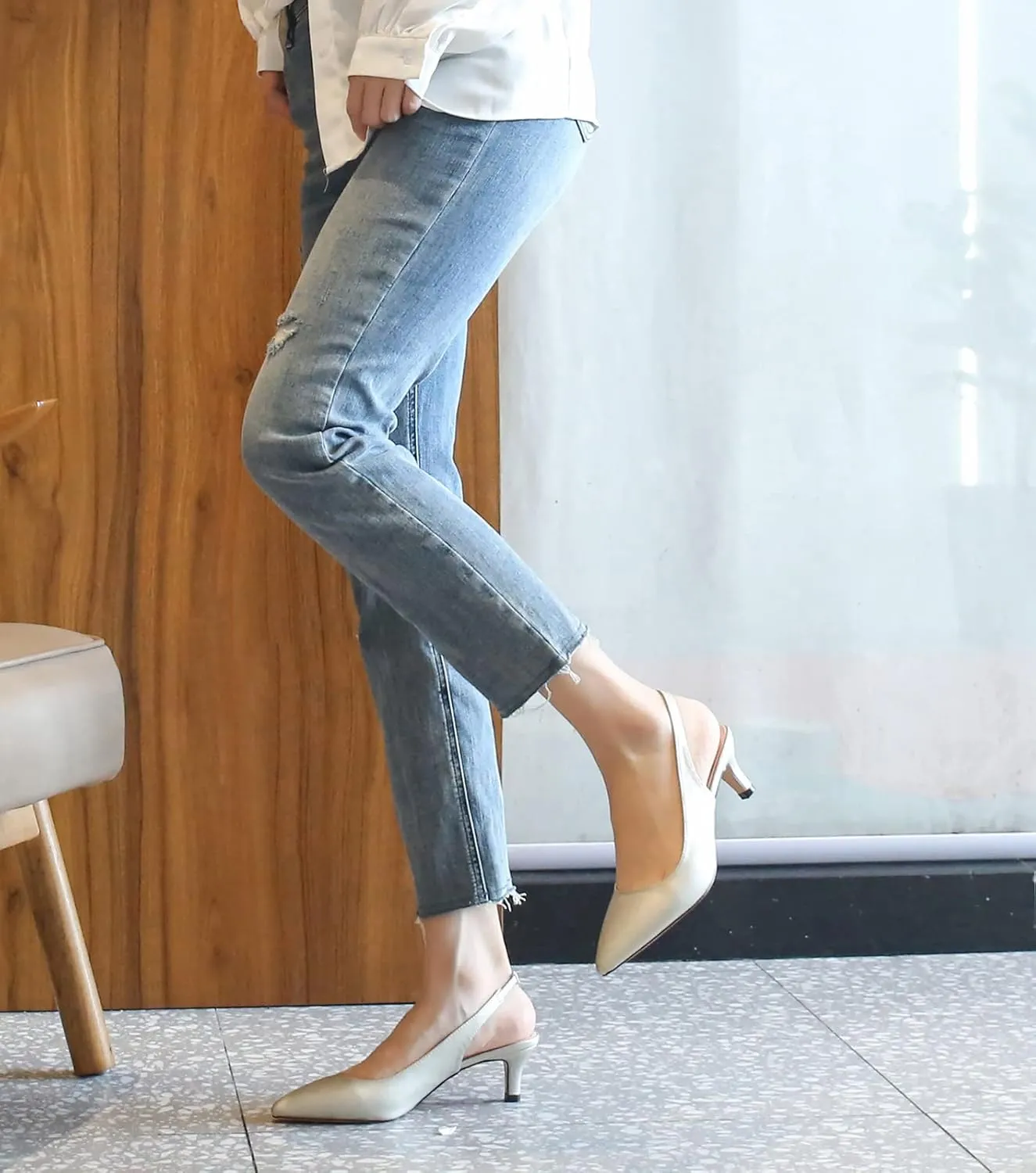 DADAWEN Women's Pointed Toe Slingback Kitten Heel Wedding Party Dress Pump Shoes