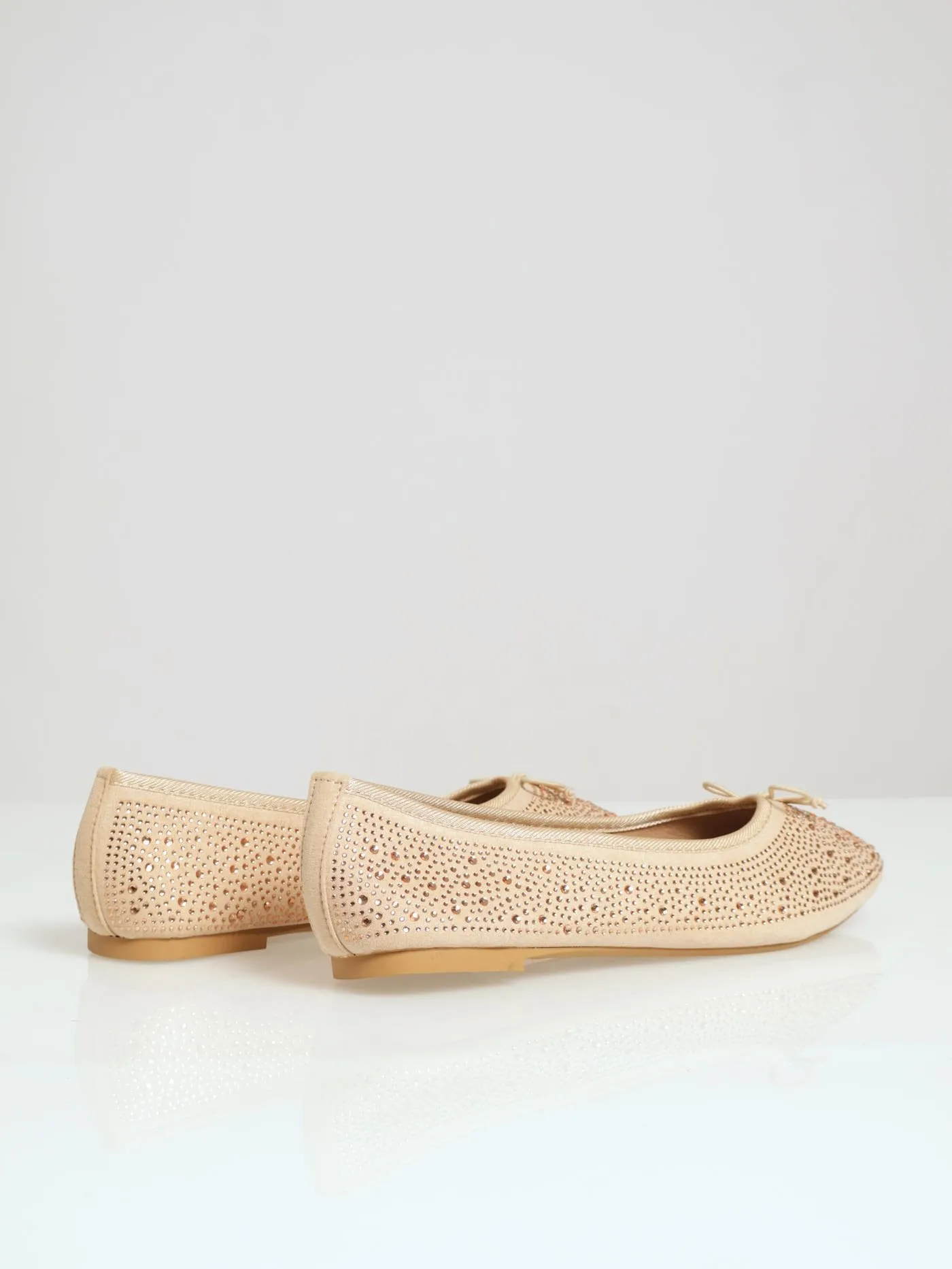 Diamante Crusted Bow Pump With Block Heel - Natural