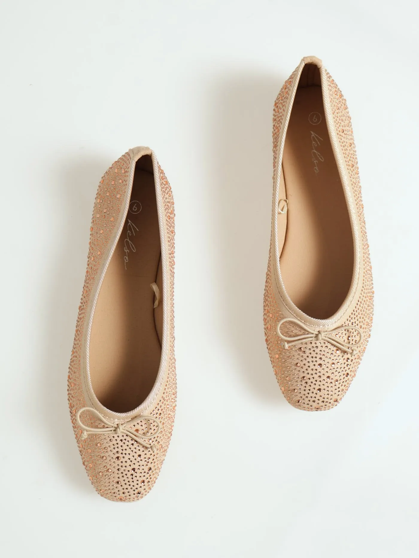 Diamante Crusted Bow Pump With Block Heel - Natural