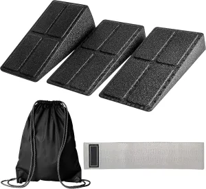 DNC Essentials Squat Wedge 3-Piece Set - Sturdy Squat Wedges with Carry Bag and Band - Multipurpose Squat Wedge Block 3-Pack - Calf Raise Workout Slant Board for Heel Elevated Squats, Yoga – Black