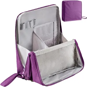 Doresty Makeup Bag, Multi-Purpose Large Capacity Oxford Cloth Standing Makeup Bag, Parallel Traveler Make-up Bags Fold Down, Toiletry Bags with Compartments for Traveling Women (F1)