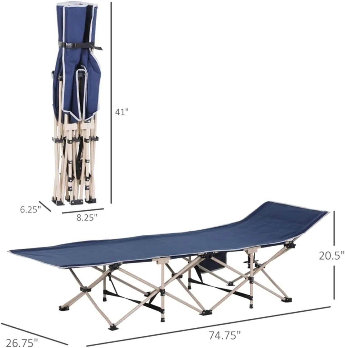 Double-Sided Folding Camping Cot with Mattress & Pillow - Heavy Duty 330 lbs Capacity, Compact Portable for Adults - Navy Blue (74.75" L x 26.75" W x 20.5" H)