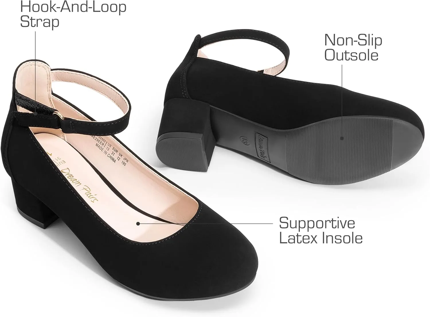 DREAM PAIRS Girls Dress Shoes Chunky High Heels Ankle Strap Party Wedding Princess Pump for Little Big Kid