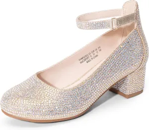 DREAM PAIRS Girls Dress Shoes Chunky High Heels Ankle Strap Party Wedding Princess Pump for Little Big Kid
