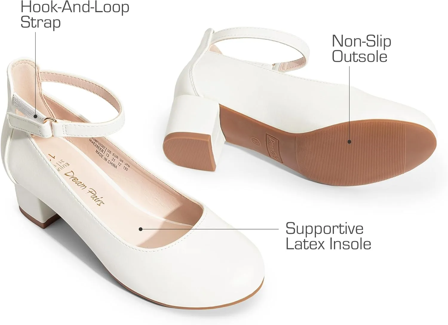 DREAM PAIRS Girls Dress Shoes Chunky High Heels Ankle Strap Party Wedding Princess Pump for Little Big Kid