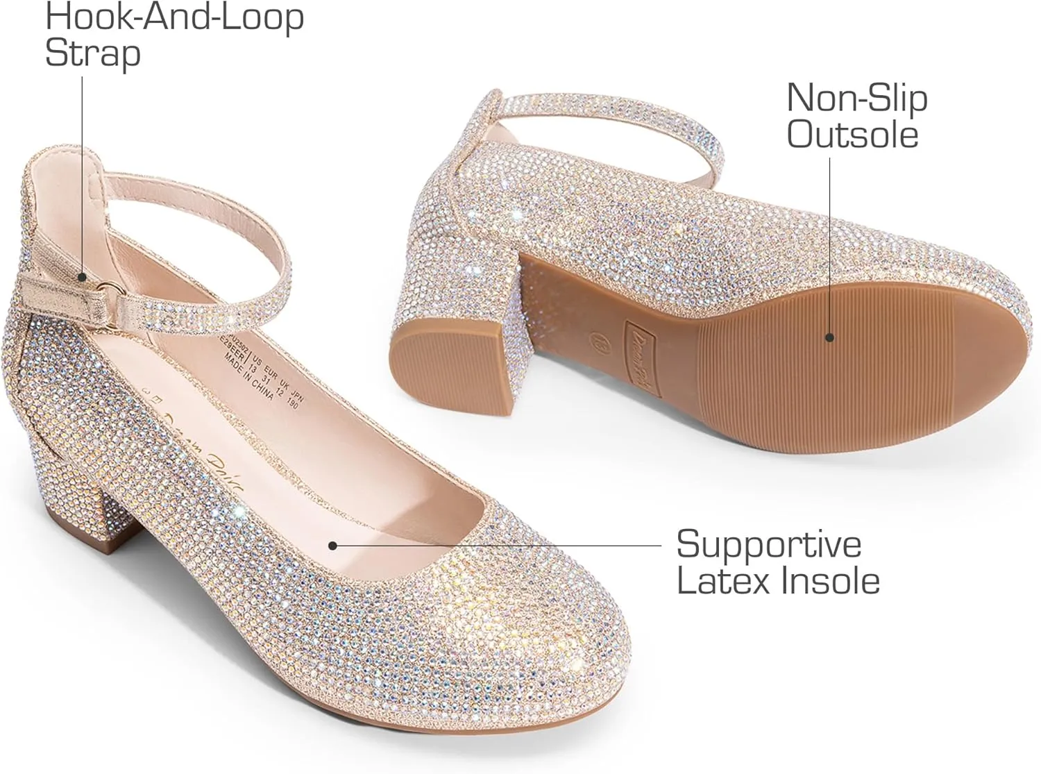 DREAM PAIRS Girls Dress Shoes Chunky High Heels Ankle Strap Party Wedding Princess Pump for Little Big Kid