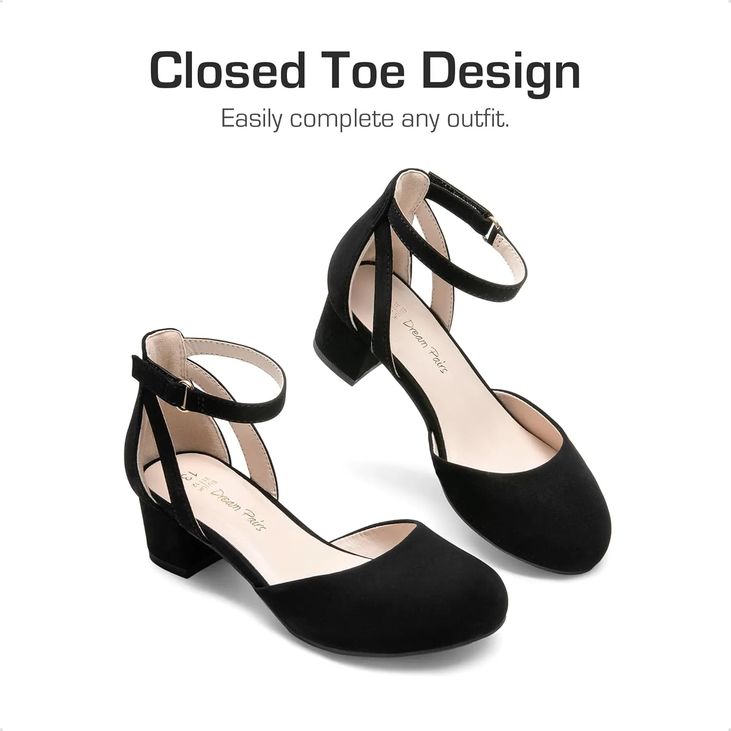 DREAM PAIRS Girls Dress Shoes Closed Toe High Heels Ankle Strap Toddler Little Big Kid Wedding Flower Party Pump