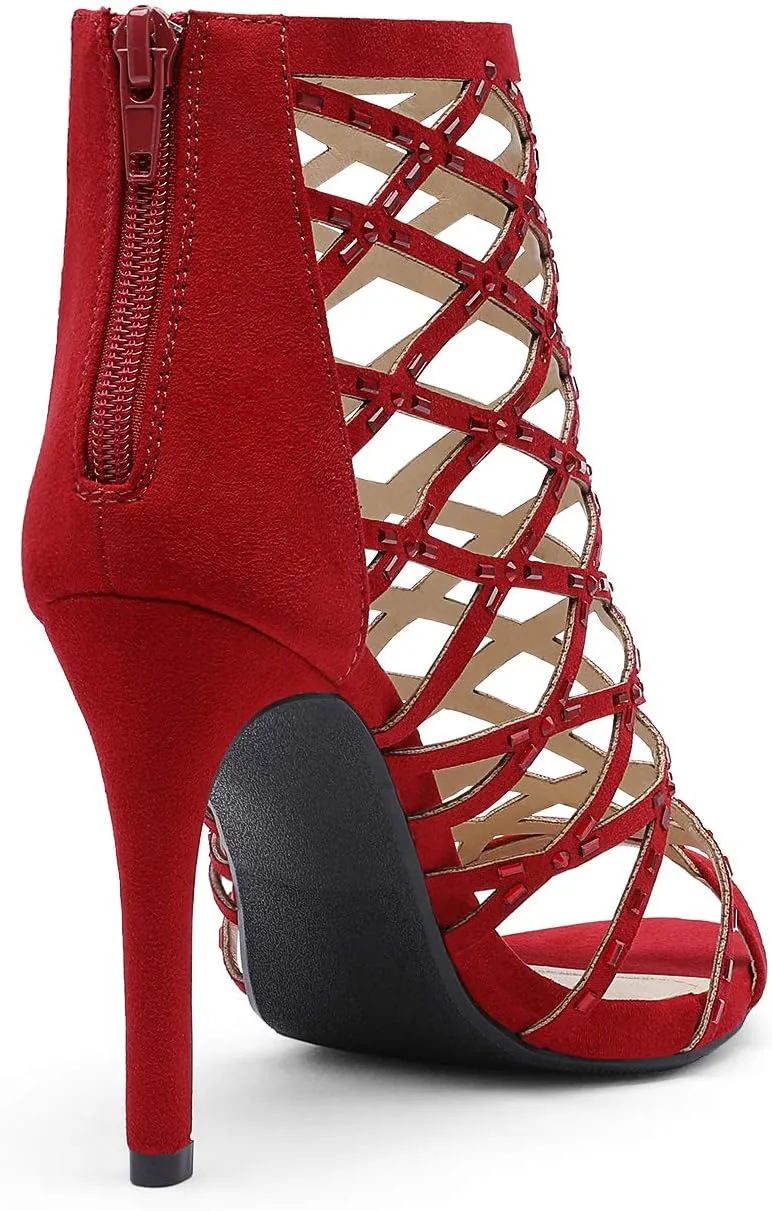 DREAM PAIRS Women's Rhinestone Ankle Strap Open Toe Stiletto Heel Sandals Cutout Dress Pump Shoes