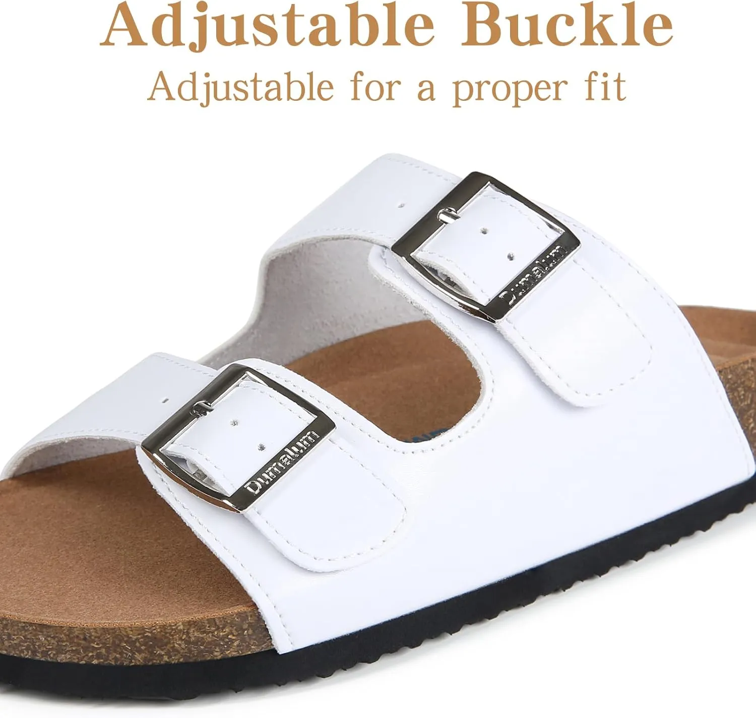Dumalum Womens Flat Sandals with Cork Footbed Open Toe Slides Adjustable Slip On Slippers for Summer Beach Sandals Arch Support Size 6-12