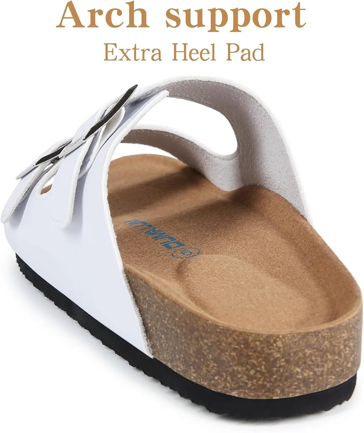 Dumalum Womens Flat Sandals with Cork Footbed Open Toe Slides Adjustable Slip On Slippers for Summer Beach Sandals Arch Support Size 6-12