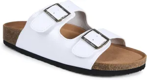 Dumalum Womens Flat Sandals with Cork Footbed Open Toe Slides Adjustable Slip On Slippers for Summer Beach Sandals Arch Support Size 6-12