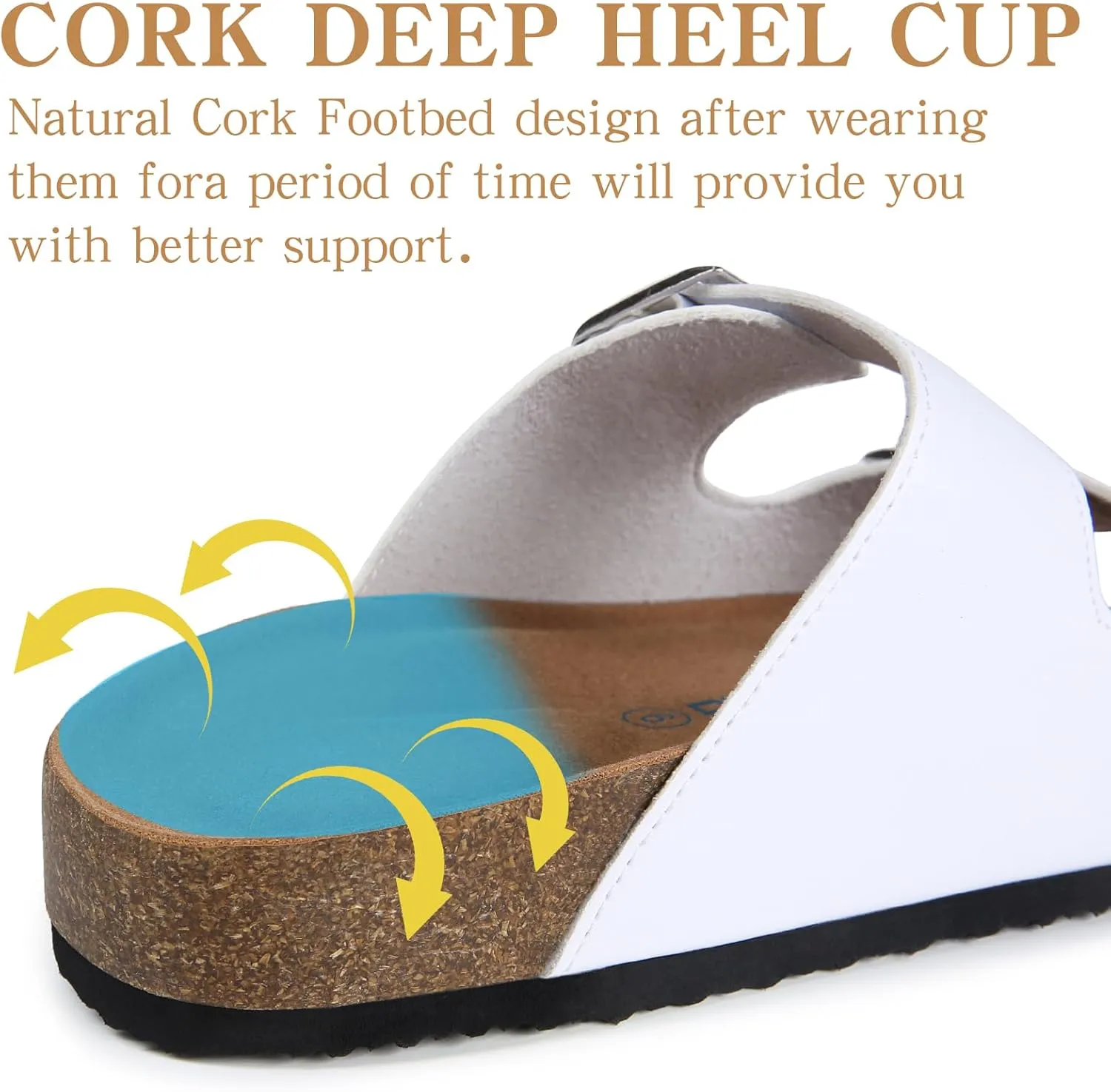 Dumalum Womens Flat Sandals with Cork Footbed Open Toe Slides Adjustable Slip On Slippers for Summer Beach Sandals Arch Support Size 6-12