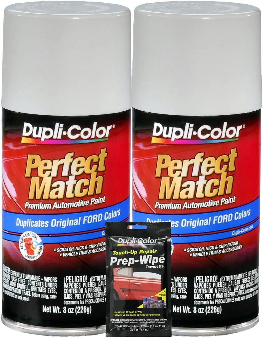 Dupli-Color Oxford White Exact-Match Automotive Paint for Ford Vehicles (8 oz.), Bundles with Prep Wipe (3 Items)