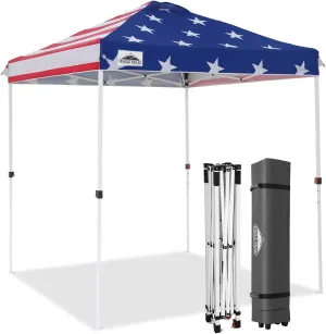 EAGLE PEAK 6.6x6.6 Pop Up Canopy Tent Instant Outdoor Canopy Easy Set Up Straight Leg Folding Shelter with Wheeled Bag, 8 Stakes and 4 Ropes, American Flag