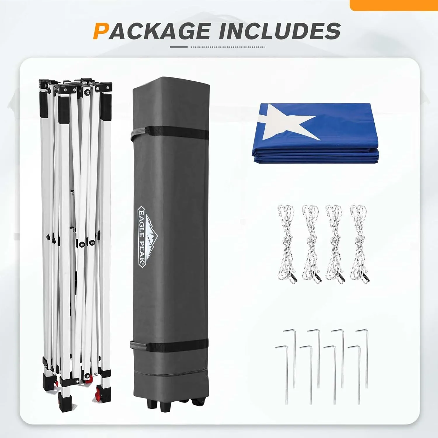 EAGLE PEAK 6.6x6.6 Pop Up Canopy Tent Instant Outdoor Canopy Easy Set Up Straight Leg Folding Shelter with Wheeled Bag, 8 Stakes and 4 Ropes, American Flag