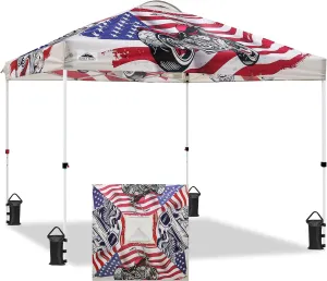 EAGLE PEAK Pop Up Canopy Tent with Wheeled Carry Bag, 8 Stakes, 4 Ropes, 4 Weight Bags, Easy Set Up Tent Canopy, 10x10 ft, 100sqft of Shade, Motorcycle Skull