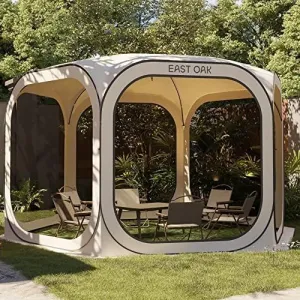 EAST OAK Screen House Tent Pop-Up, Portable Screen Room Canopy Instant Screen Tent 12 x 12 FT, Beige   EAST OAK Floor Mat for Screen House, 12x12 ft
