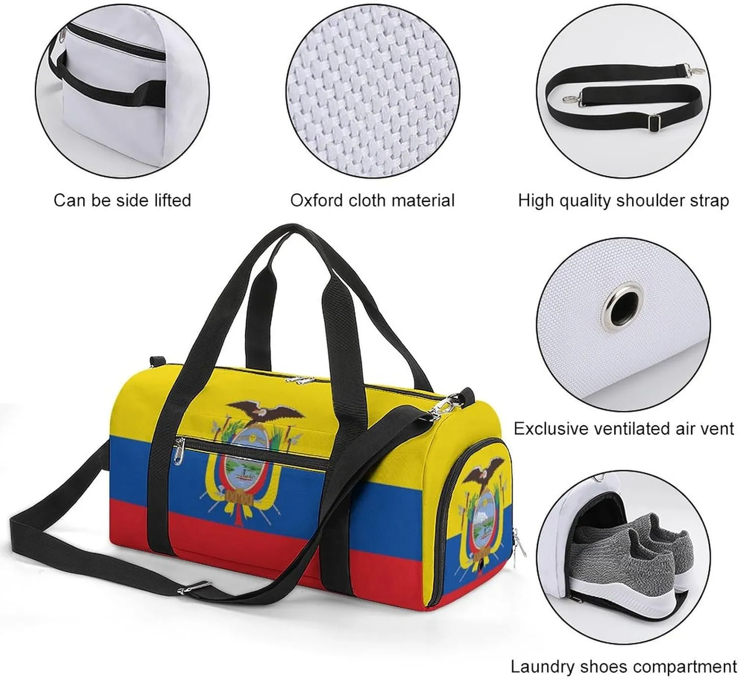 Ecuador Flag Sports Duffel Bag for Men Women with Wet Pocket Shoe Compartment