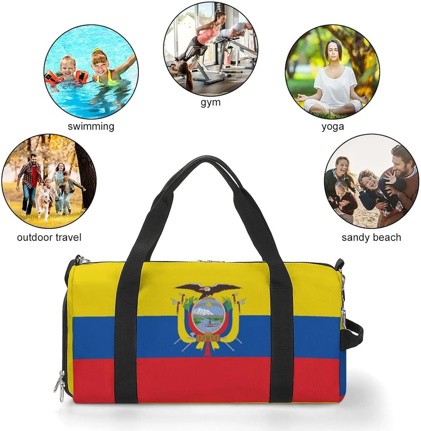Ecuador Flag Sports Duffel Bag for Men Women with Wet Pocket Shoe Compartment